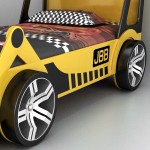 Pat in forma de Masina Tractor Bob The Builder cu lama pentru copii cu biblioteca si roti 3D - Premium High Gloss Quality Pat in forma de Masina Tractor Bob The Builder cu lama pentru copii cu biblioteca si roti 3D - Premium High Gloss Quality